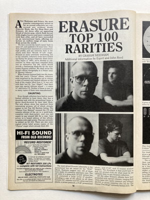 Scan of Record Collector No.153 May 1992 magazine Erasure Top 100 Rarities article - scan #2